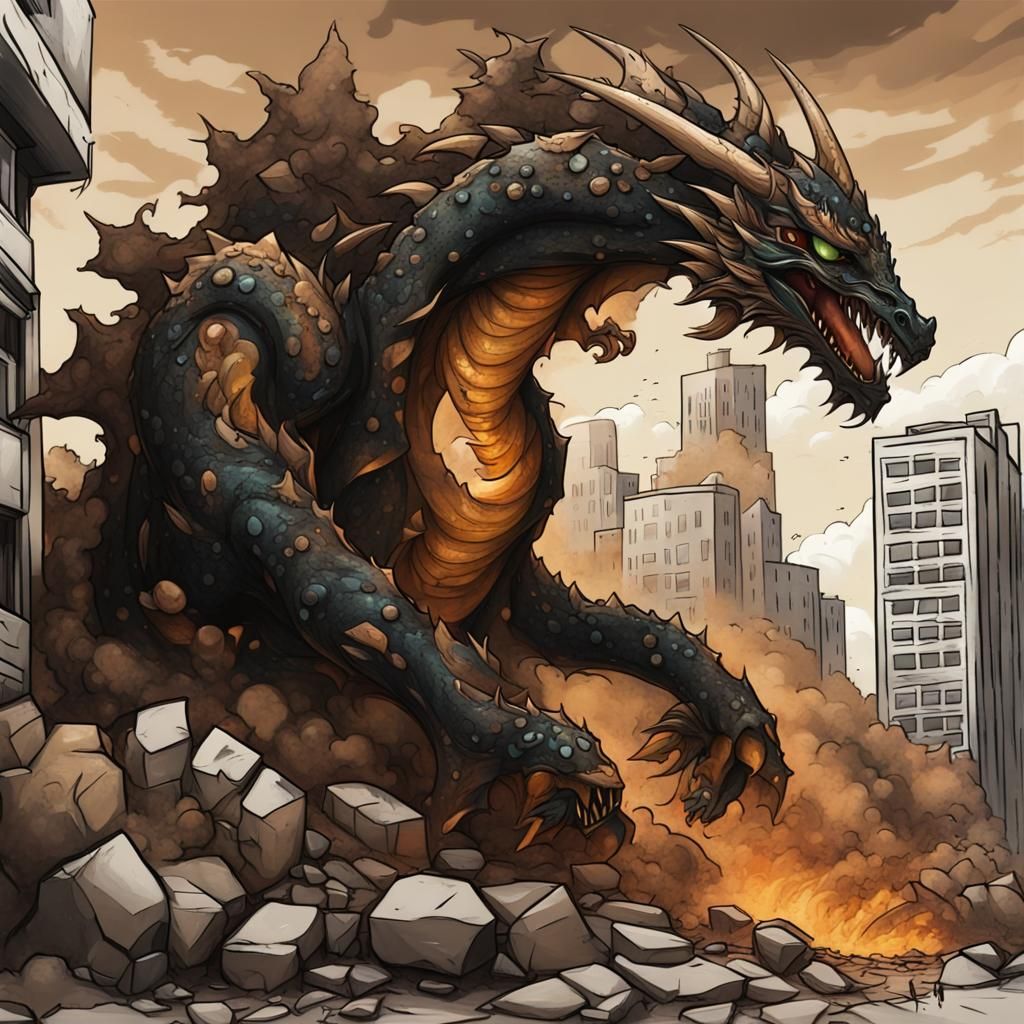 Earth Elemental Dragon Earthquake in Graffiti Style
