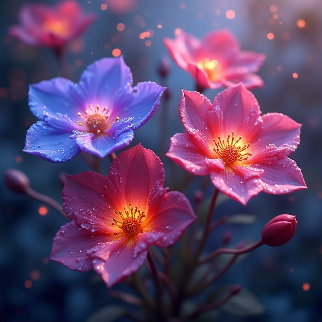 Glowing Flowers with Ethereal Light, Matte Painting Style