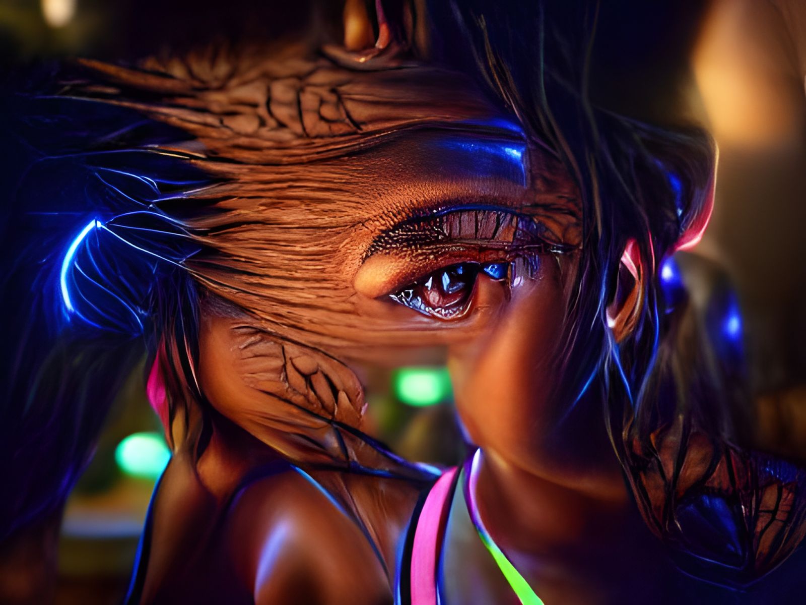 Neon Joshua Trees and Little Girl, Hyperrealism