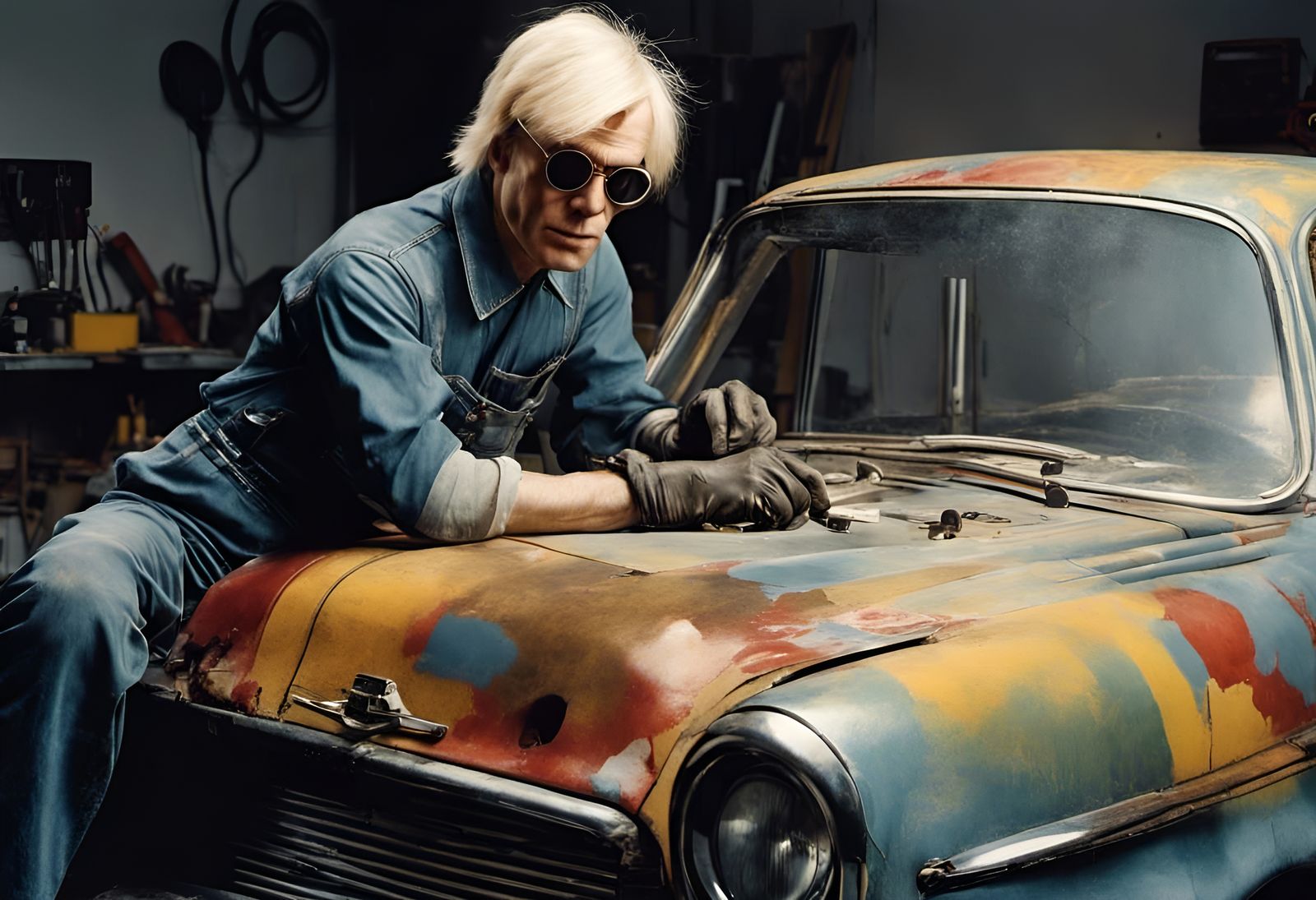 Hyperrealistic Portrait of Mechanic Repairing Car