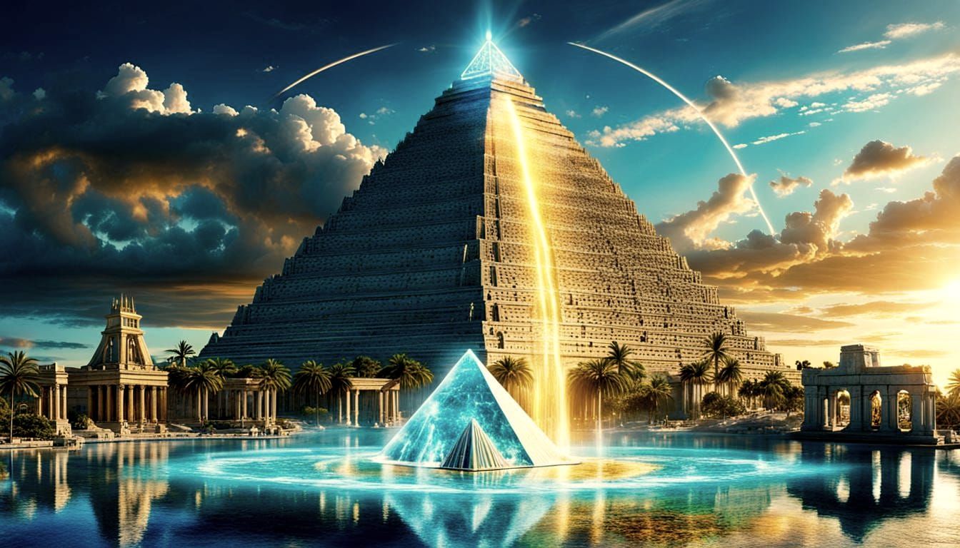 Atlantis Teleportation Device with Emerald Pyramid in Photor...