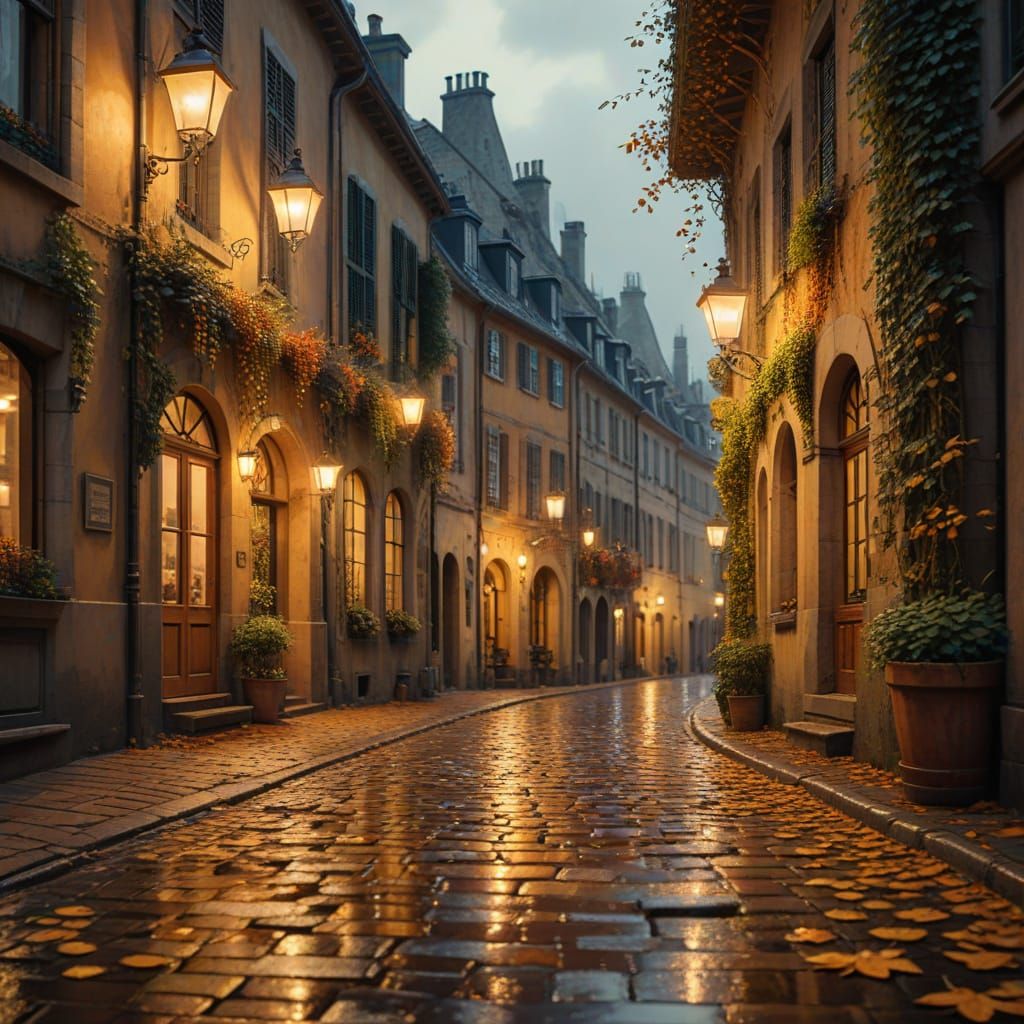 Charming Evening in a Cobblestone Alley