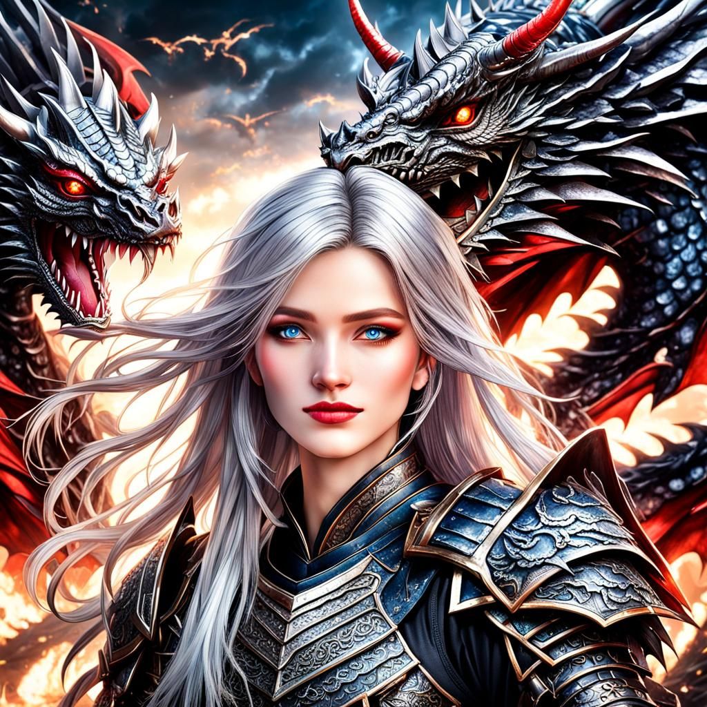 Warrior Princess with Dragon, Hyperrealistic Detailed Render