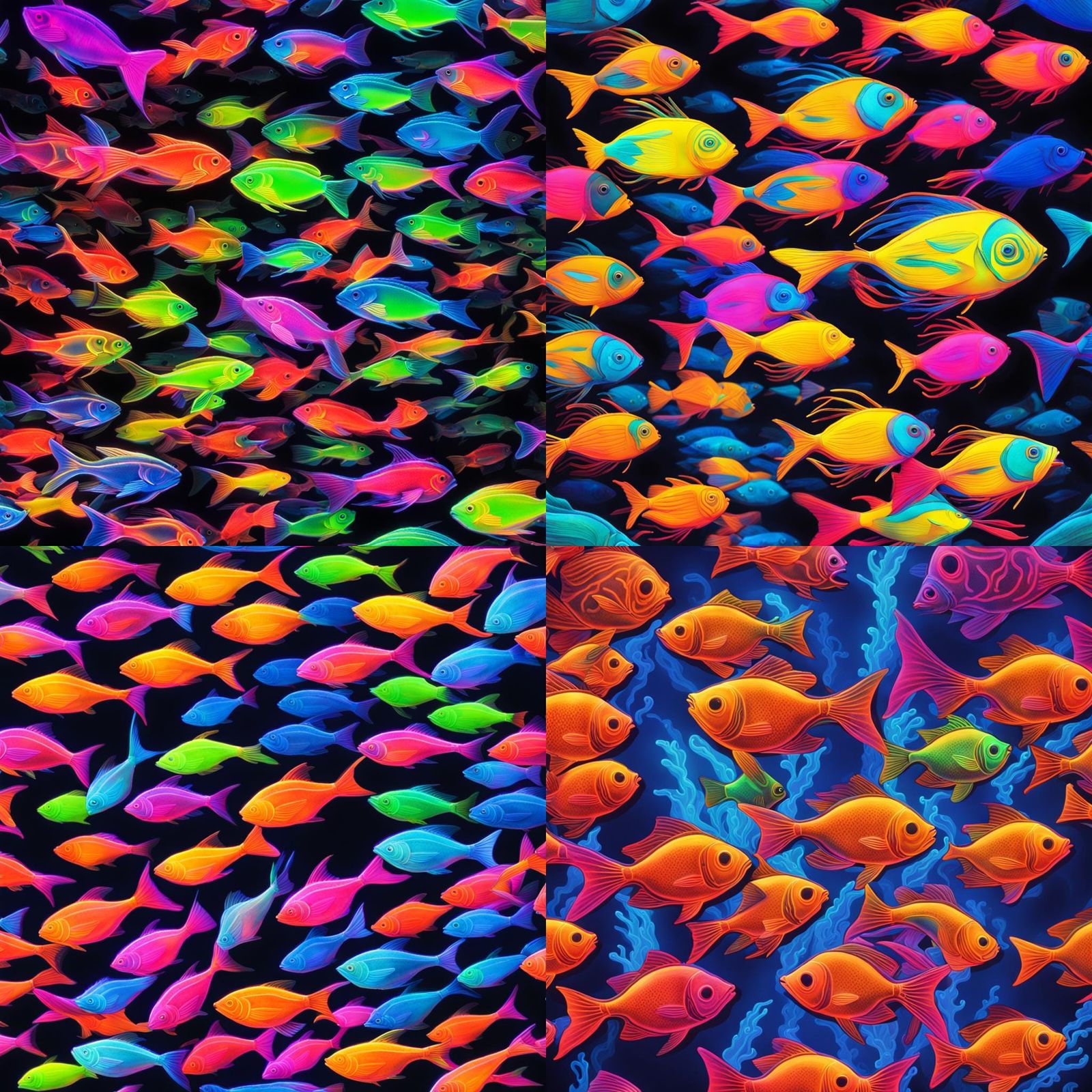 Neon Fish School: A Glowing Underwater Spectacle