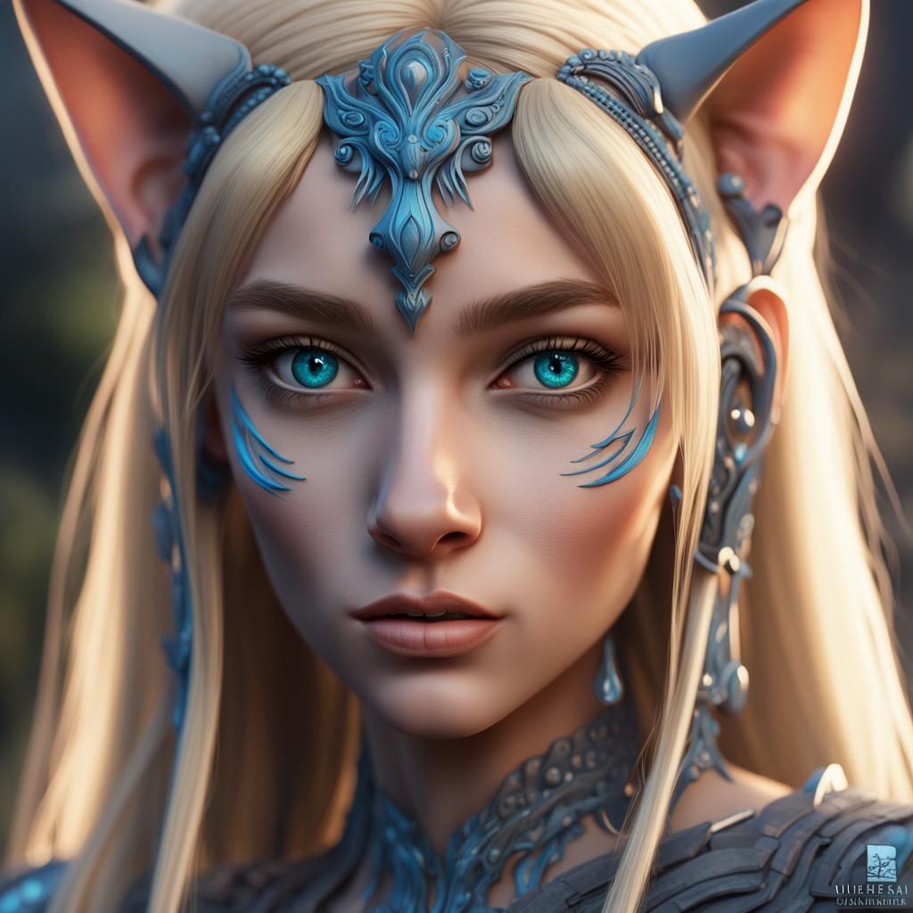 Feline-Human Hybrid Portrait in Detailed Digital Painting
