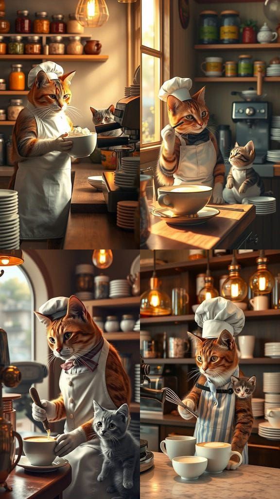 Feline Barista Whips Up Latte Art in Cozy Café