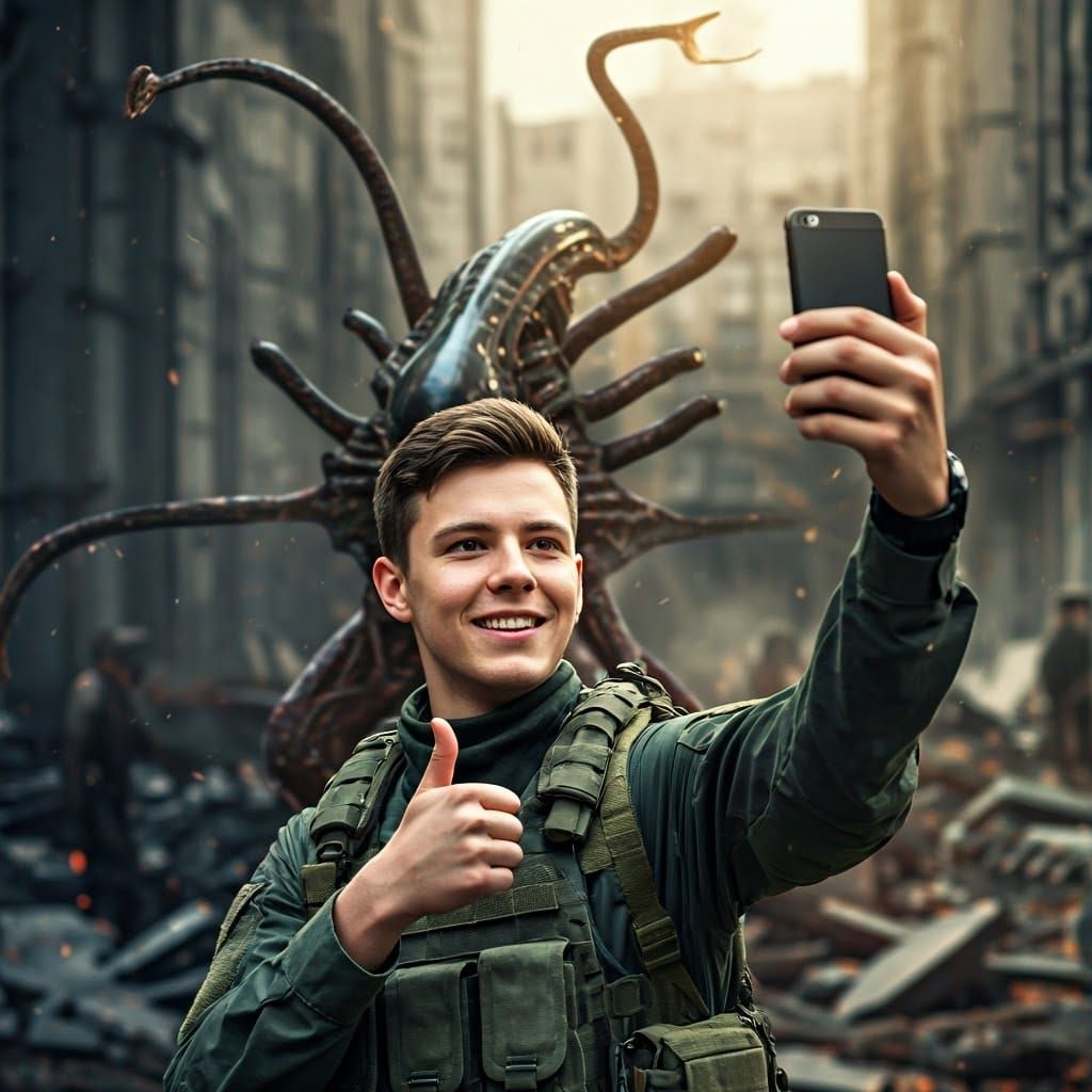 Selfie with Alien in Tactical Gear