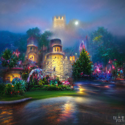 Enchanted Castle at Twilight: Digital Rendering