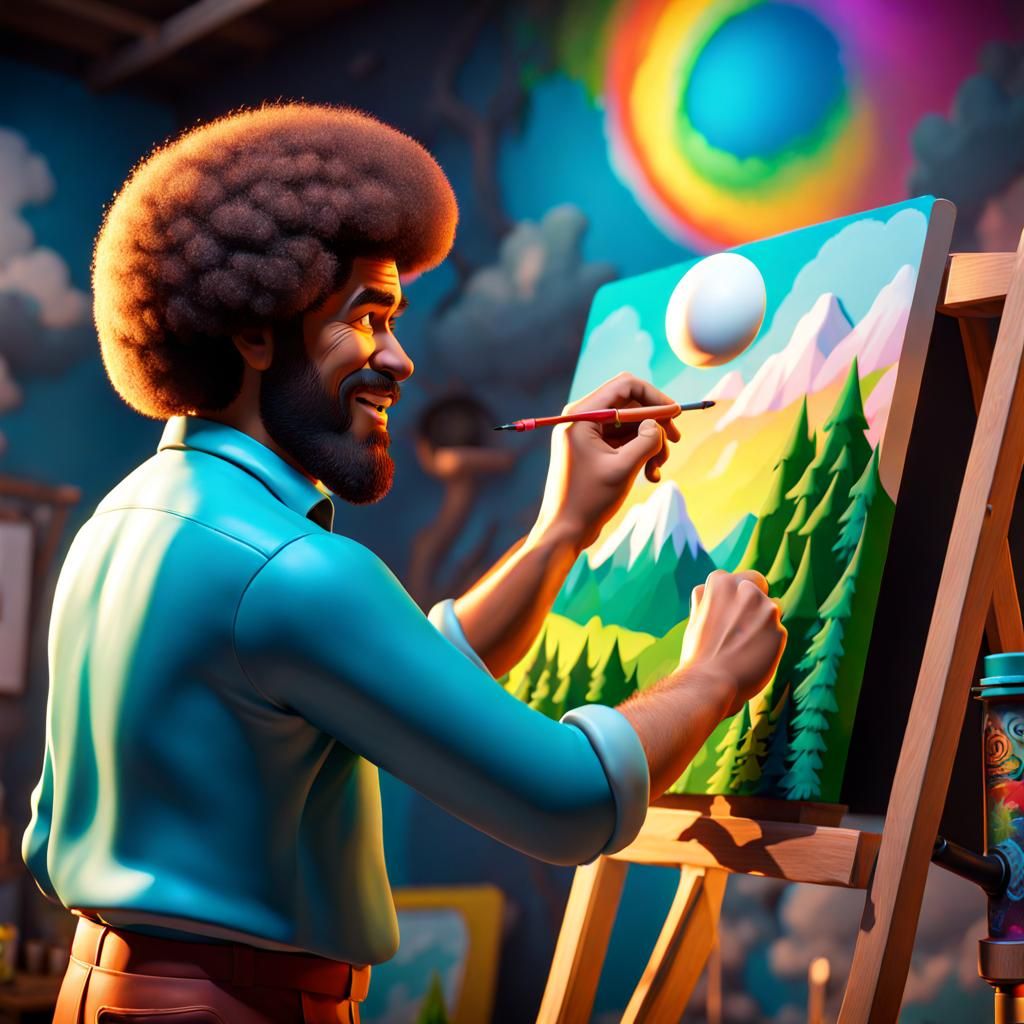 Bob Ross Paints a Mural: 3D Digital Art