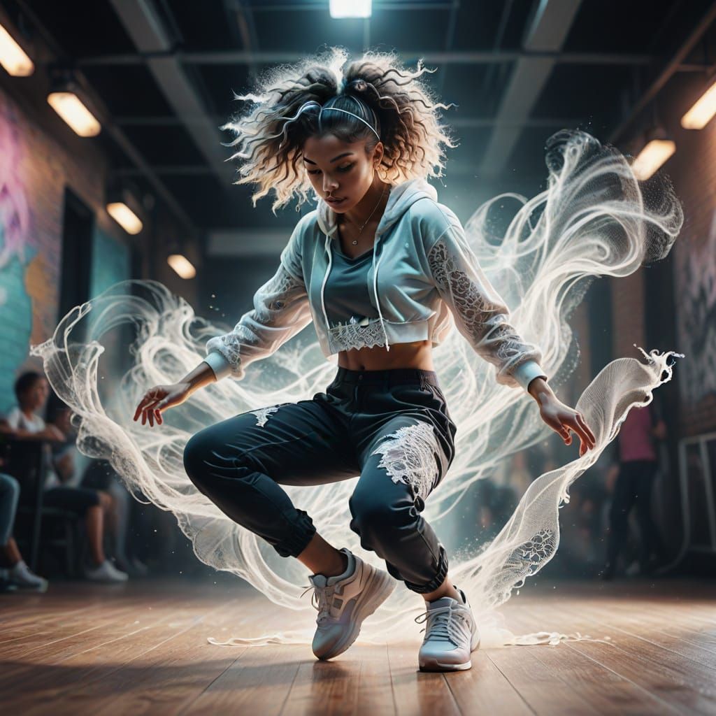 Ethereal Breakdancer in Soft Focus, Glowing Pastels