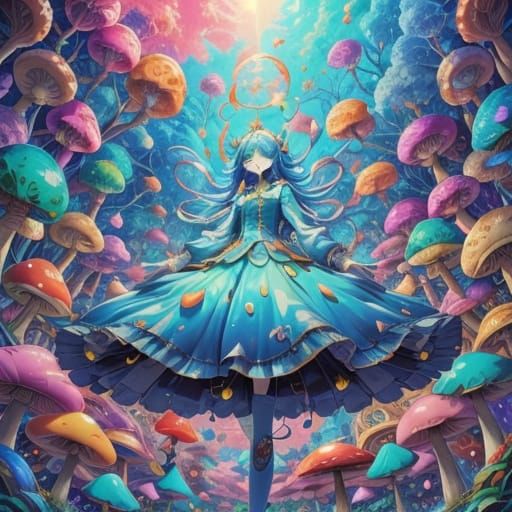 Vibrant Anime Mushrooms in Masaaki Yuasa Style