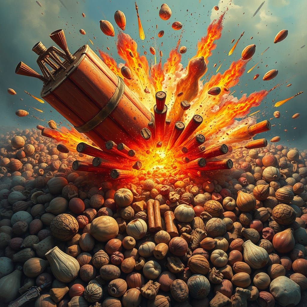 Explosive Destruction of Nuts in Gritty Digital Style