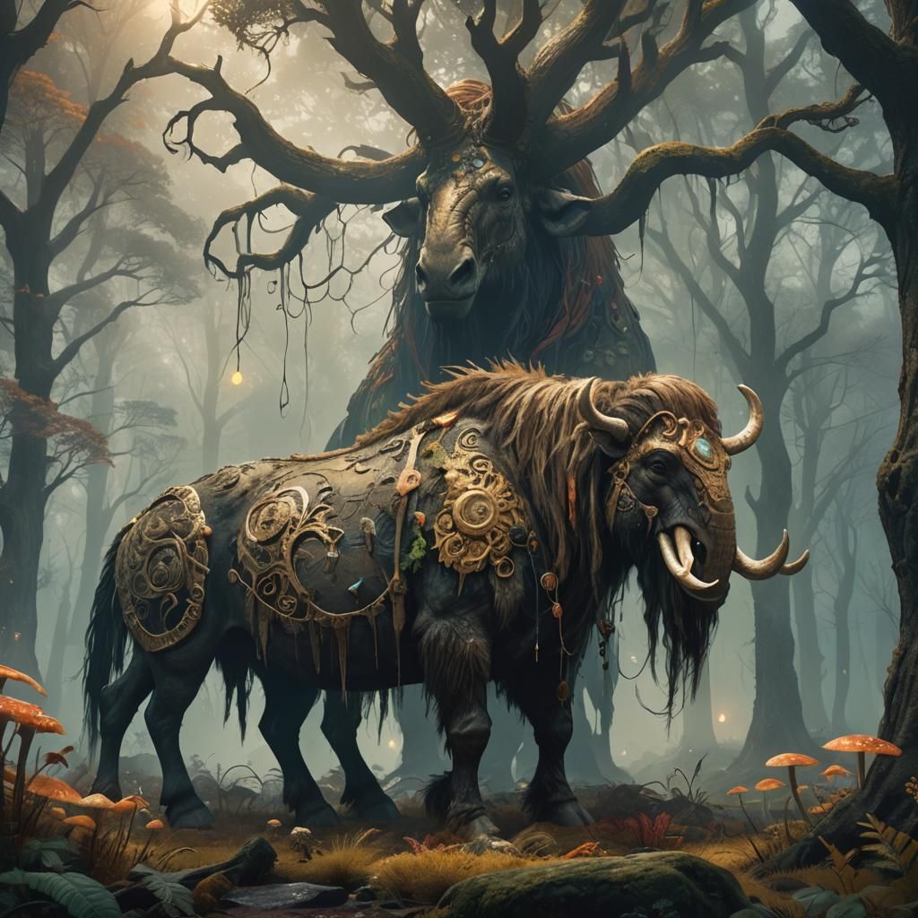 Horse-Mammoth Hybrid in Prehistoric Forest Concept Art