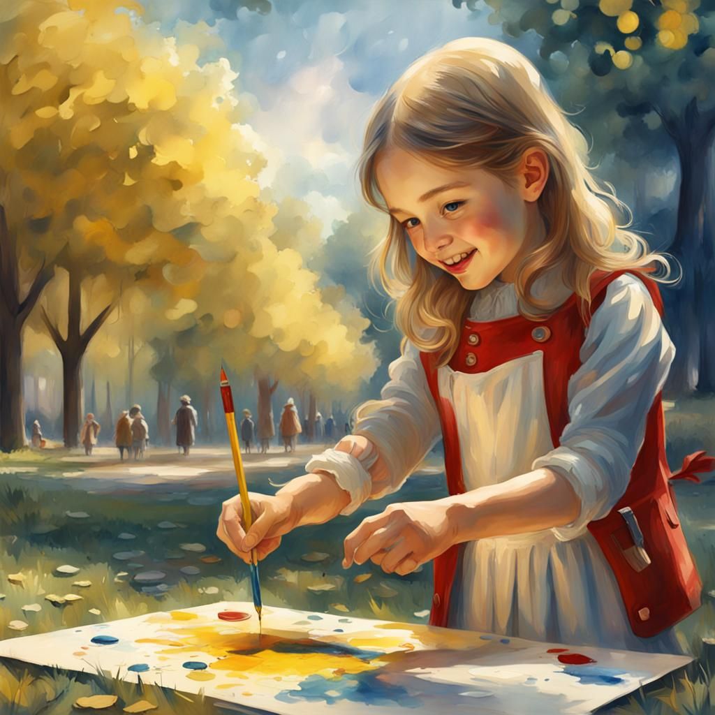 Girl Painting in Park, Slavicek Style