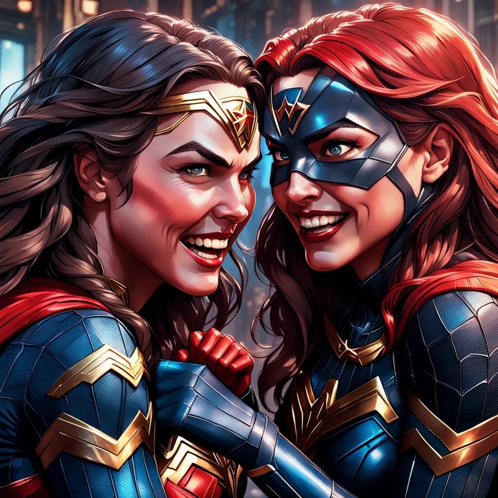 Wonder Woman, Batwoman, and Spiderwoman Tickling