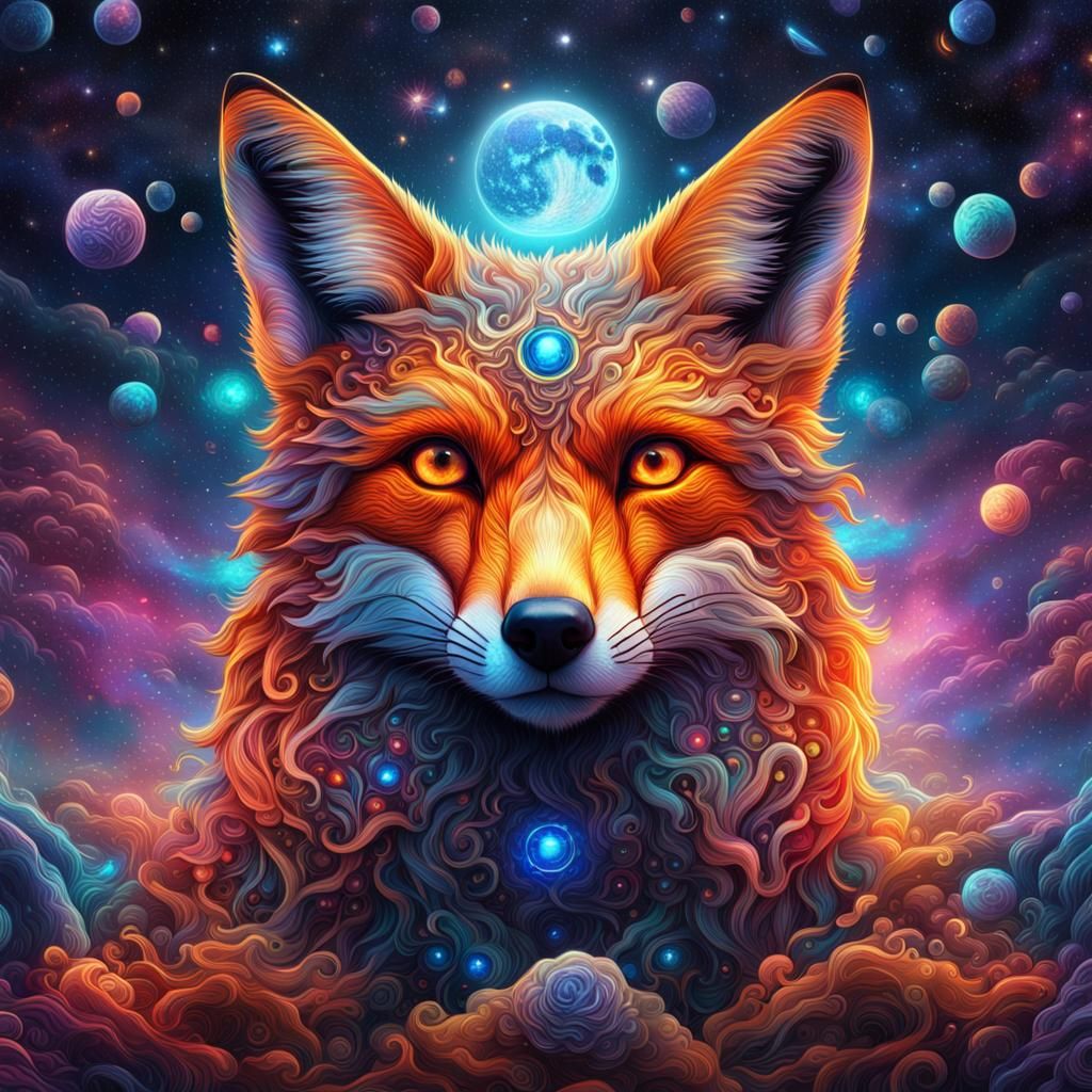 Cosmic Fox: Intricate Hyperrealistic Digital Painting
