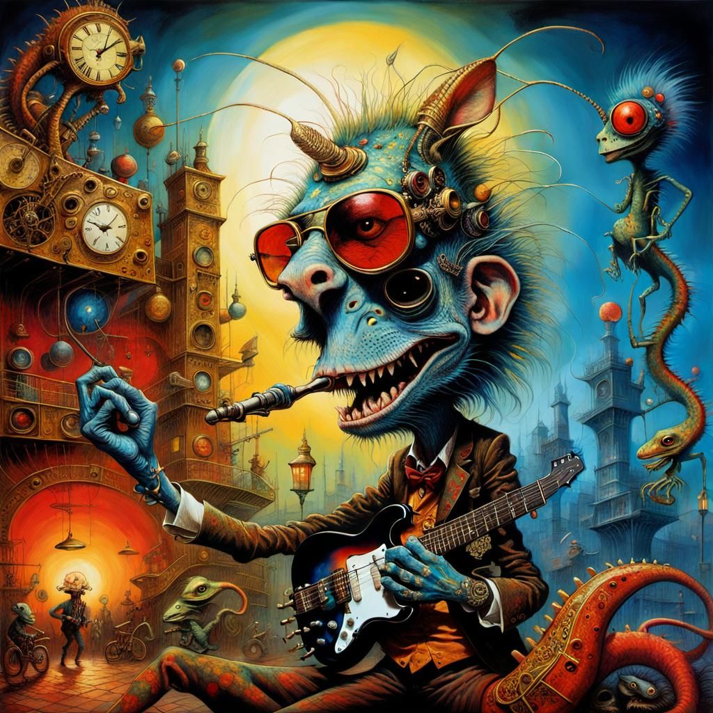 Psychedelic Steampunk Lizard-Rats Nightclub Scene