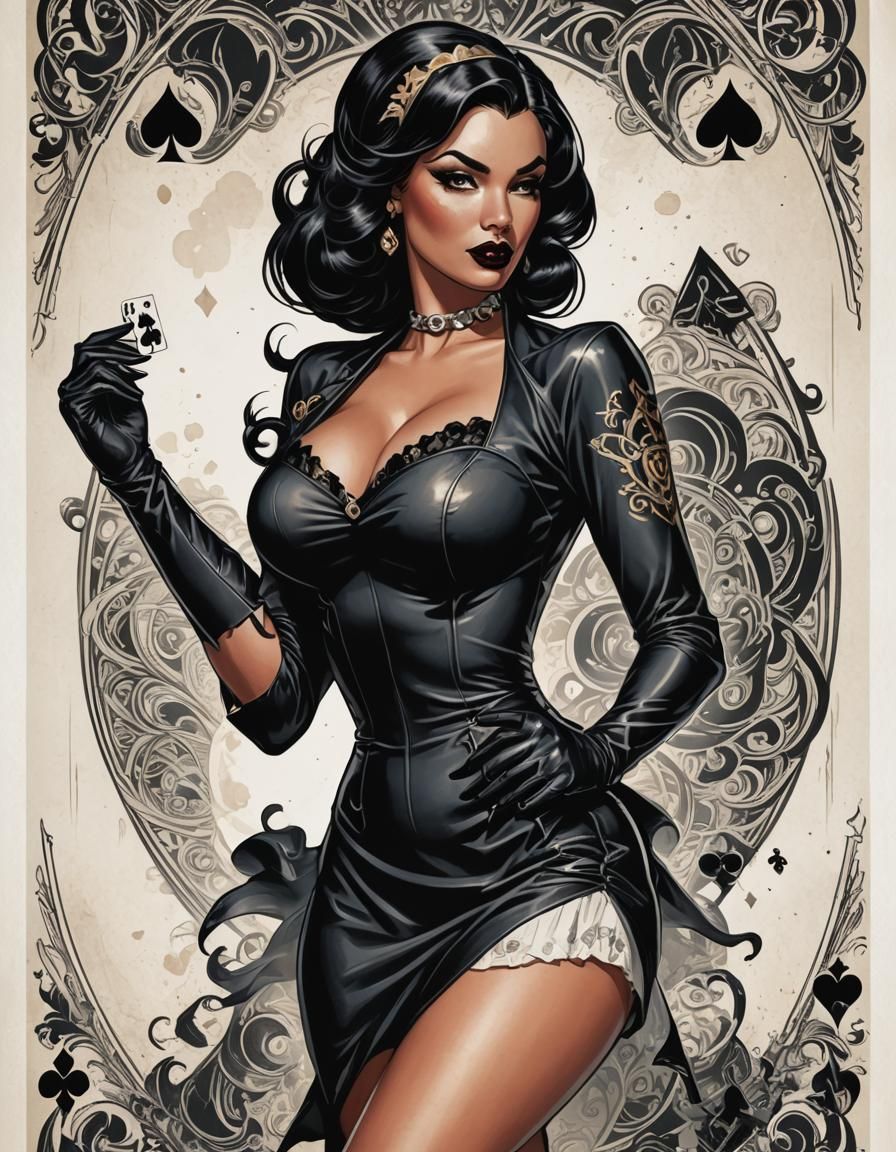 Ace of Spades with Pinup Girl in Comic Art Style