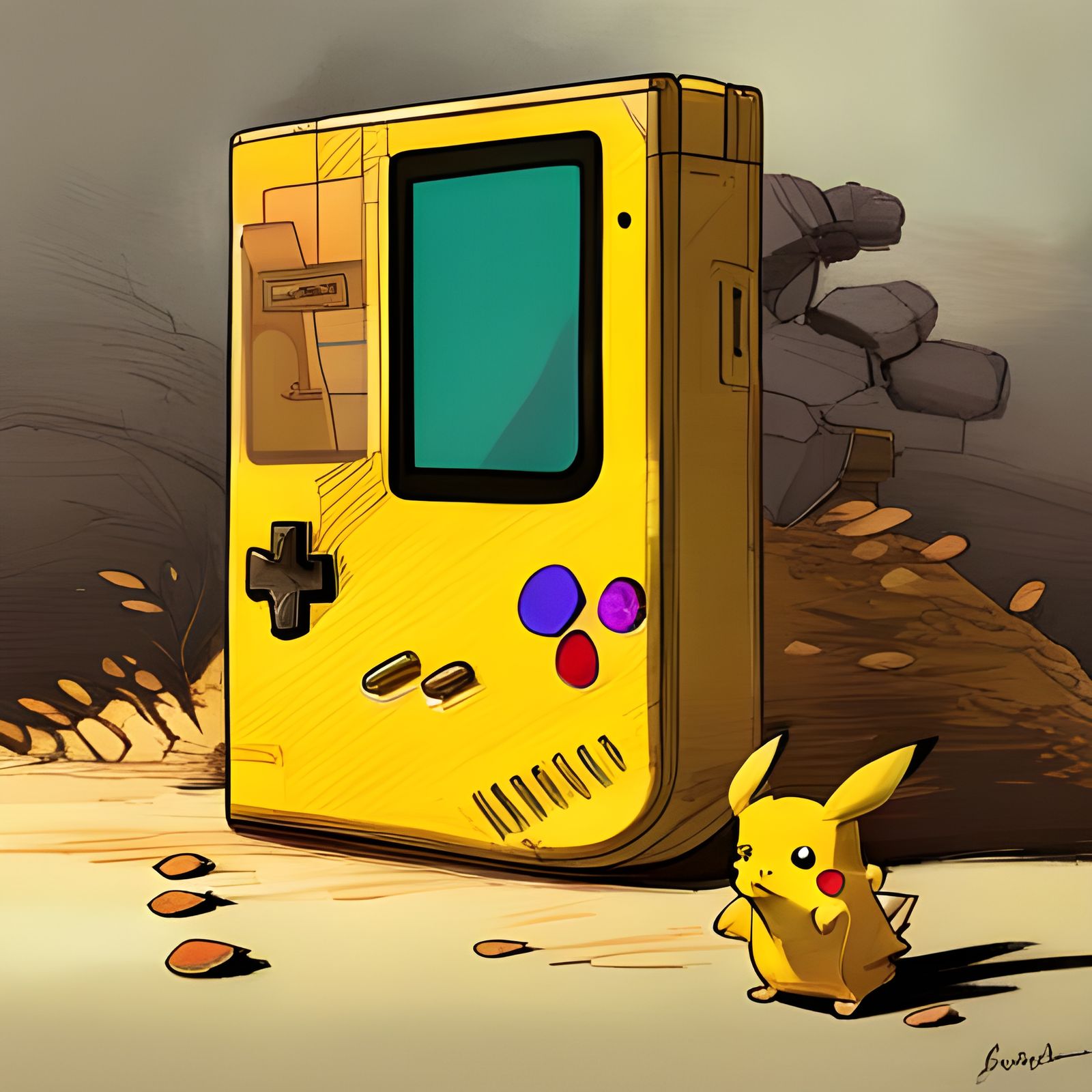 Pikachu Bursts From GameBoy Screen: 2D Game Art