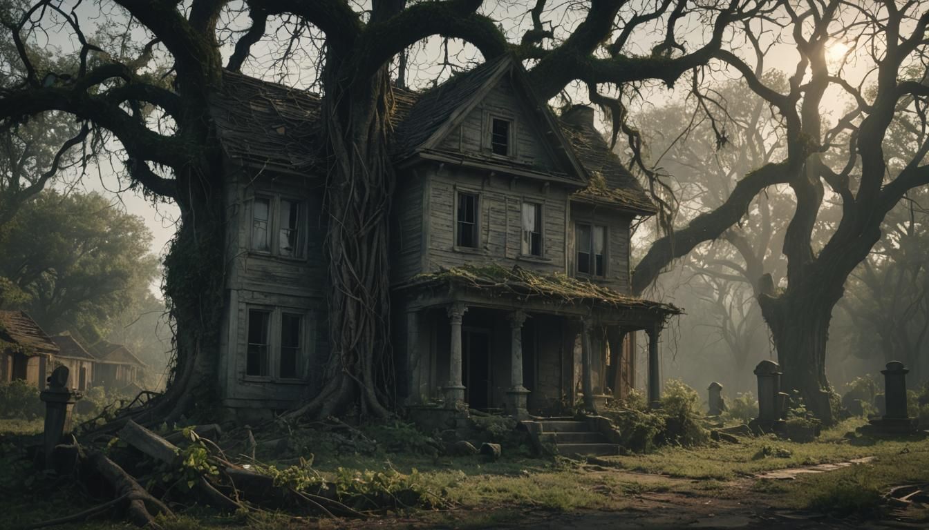 Eerie Abandoned Victorian Mansion in Dark Art Style