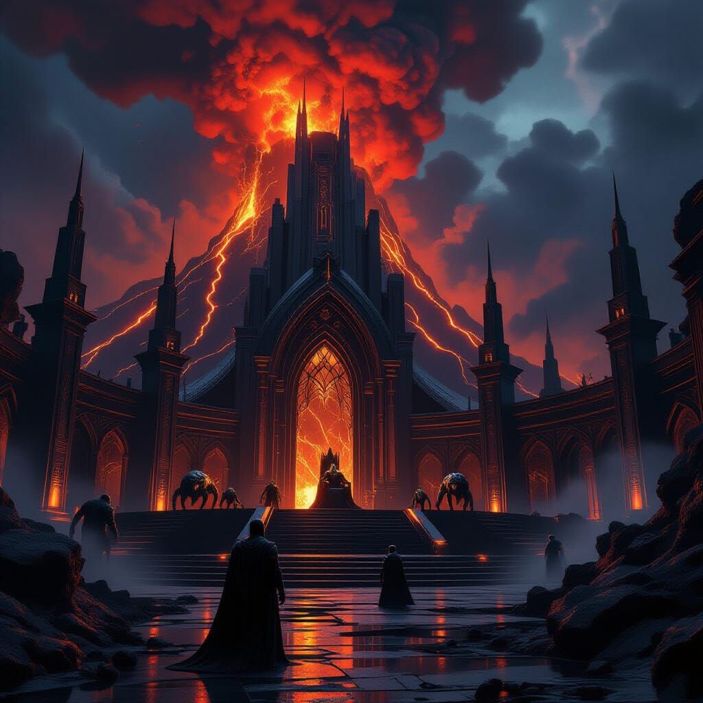 Futuristic Gothic Lair Atop Active Volcano