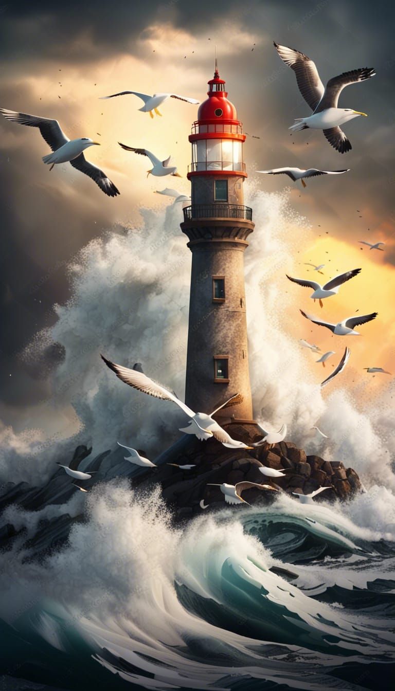 Winter Sunrise Lighthouse on Stormy Island