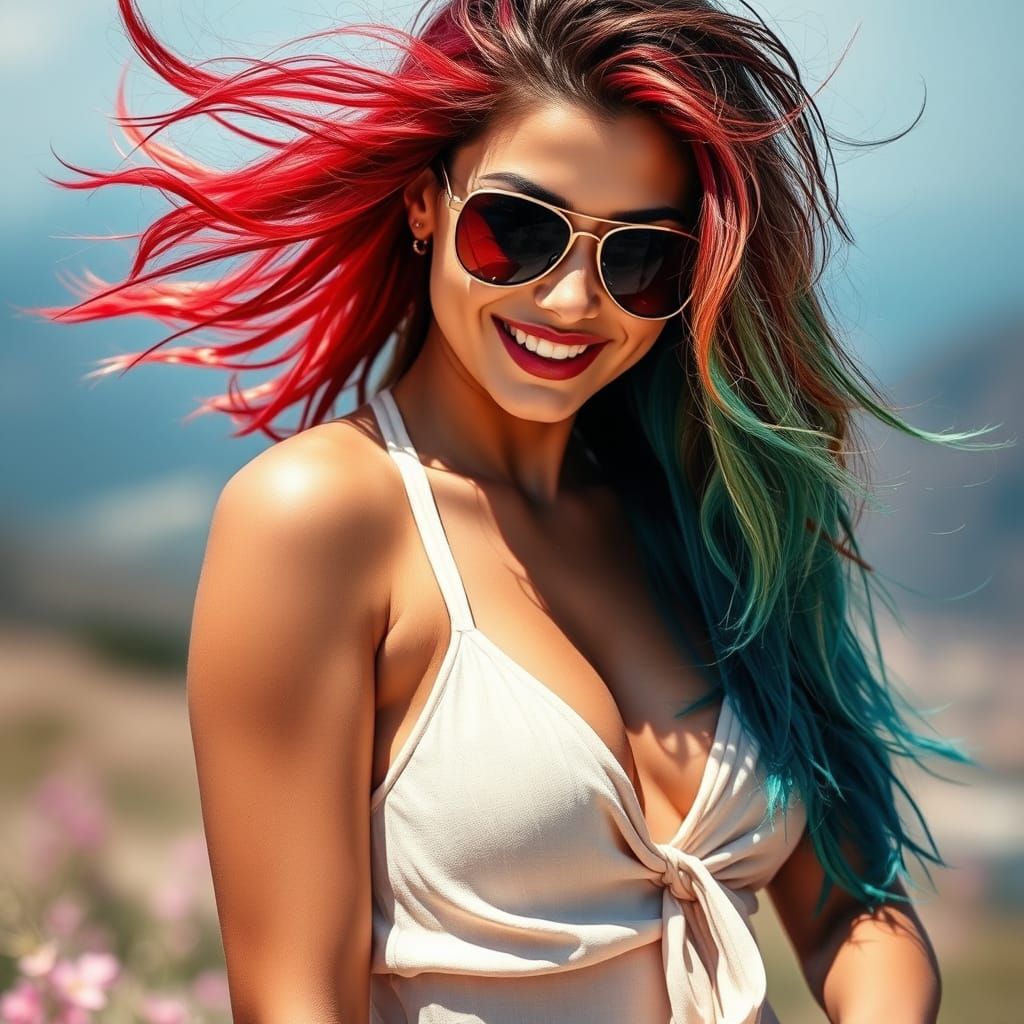 Confident Bimbo in Vibrant Desert Landscape