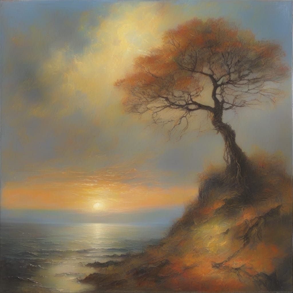 Ethereal Guardian on a Shimmering Isle: Impressionist Surrea...