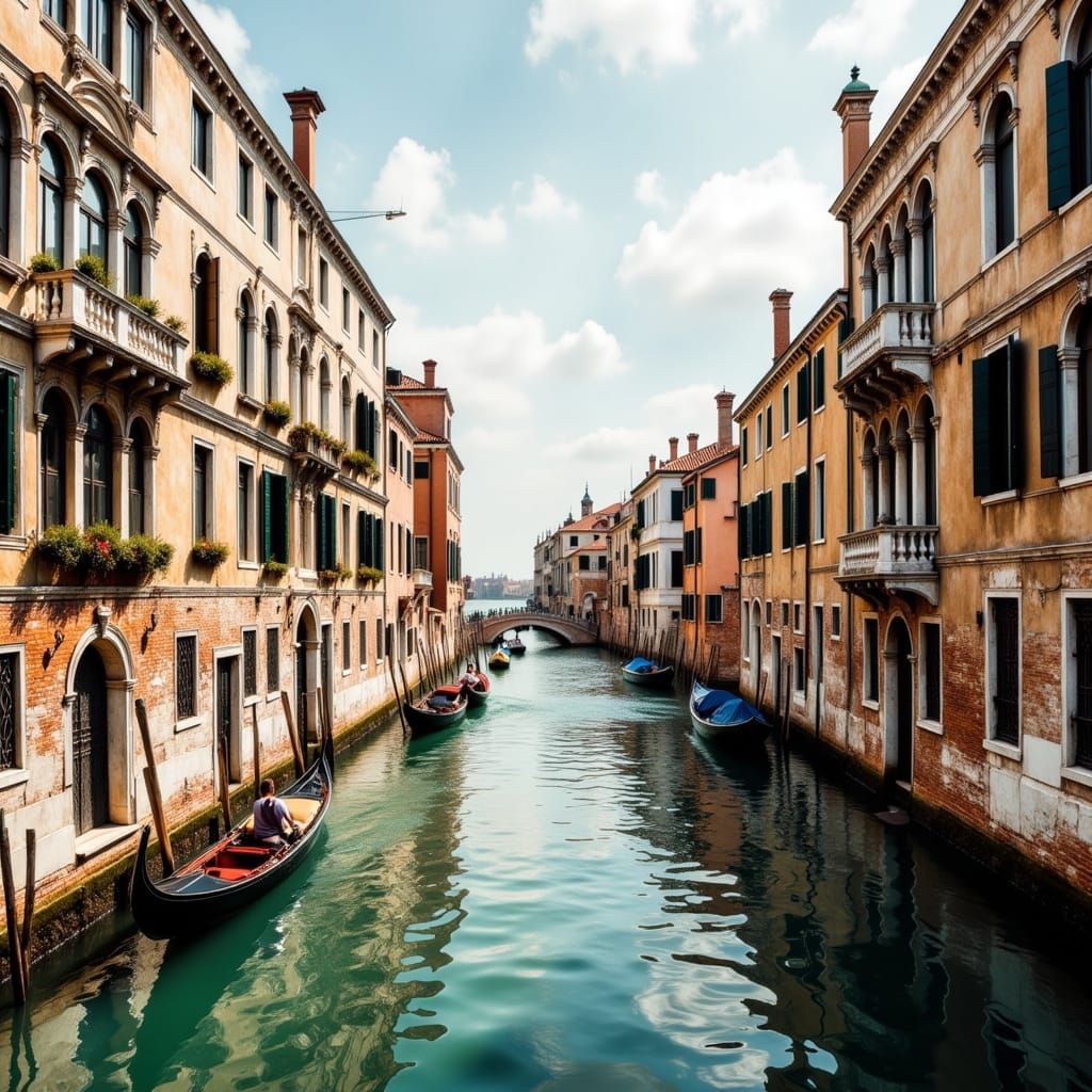 Venice Buildings from Gondola in Metallic Impressionism