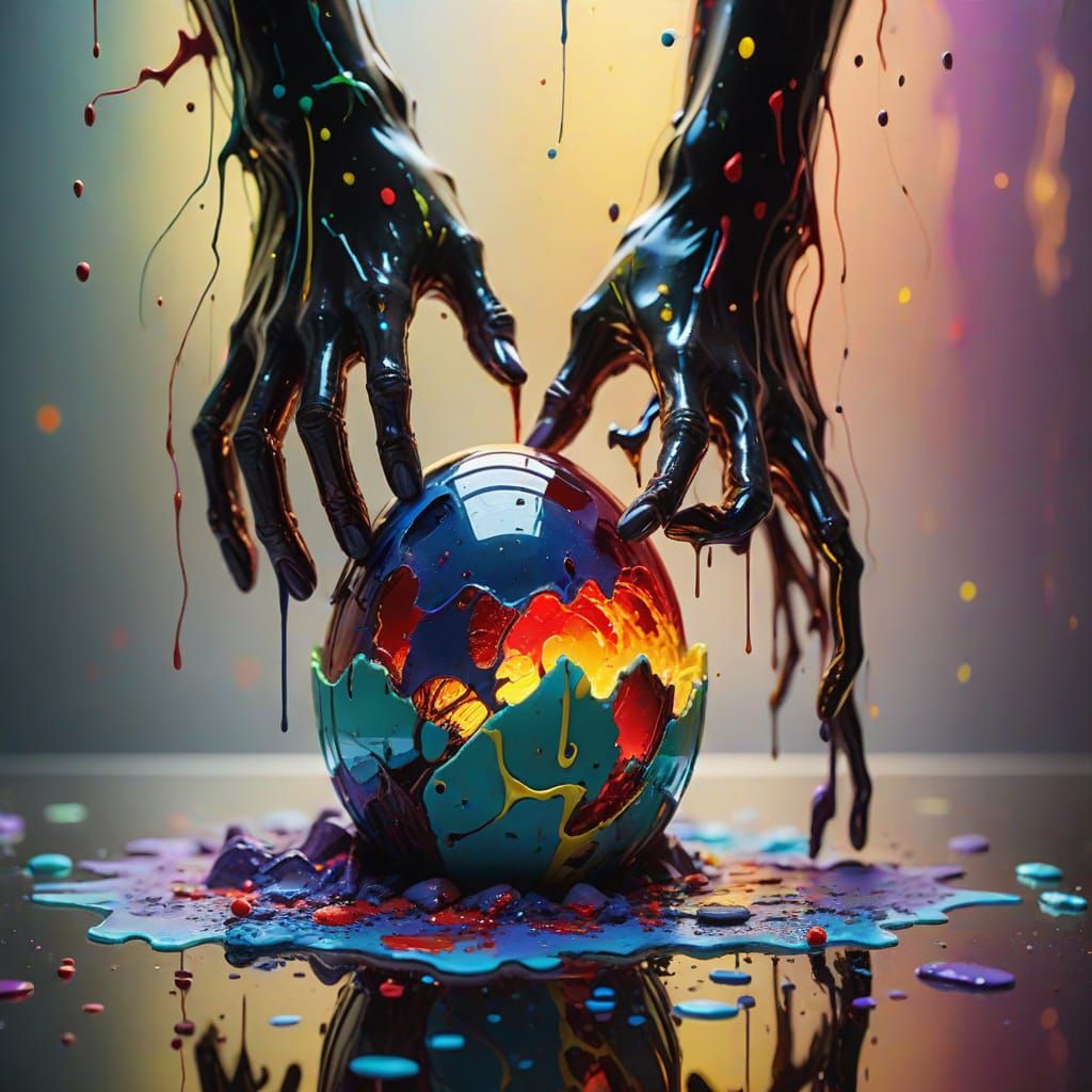 Golden Goddess Emerges from Cracked Eggshell in Hyper-Realis...