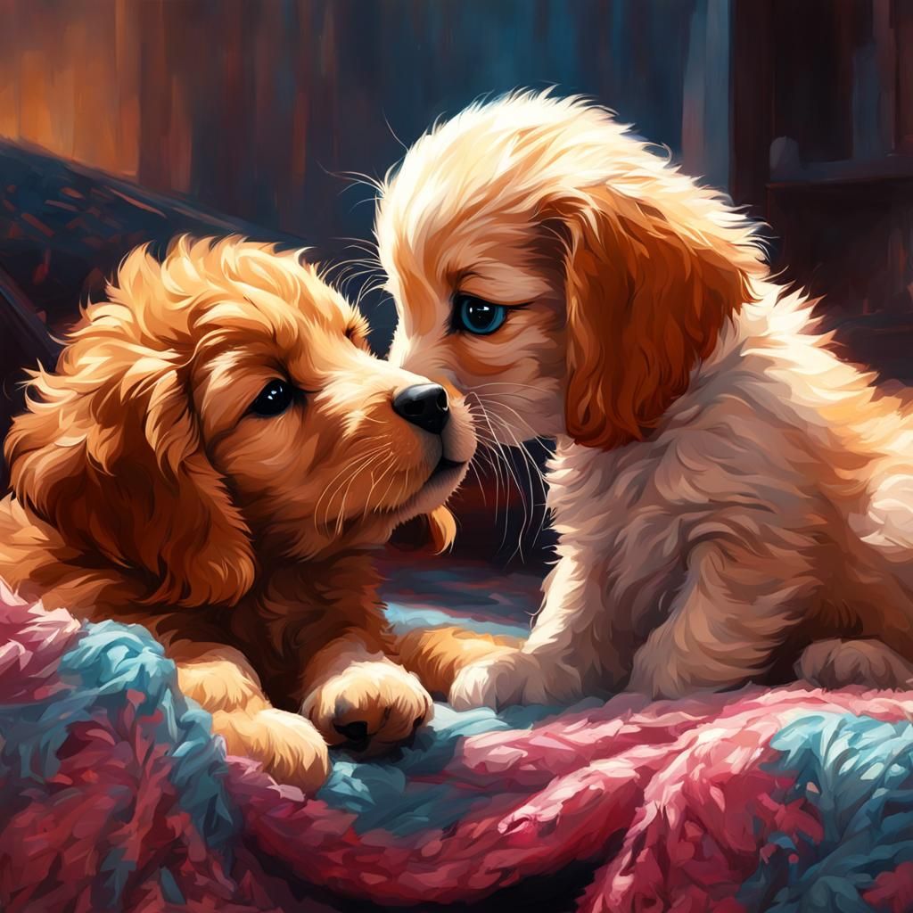 Cozy Doodle Puppy and Kitten Playtime