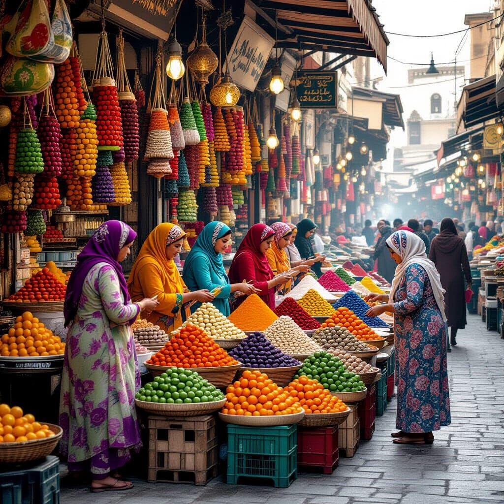 Arabic Food Stall with Spices in Illustrative Style