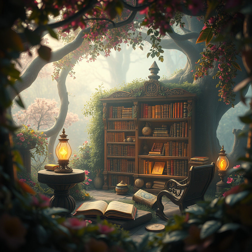 Enchanted Library: A Whimsical Fantasy Scene