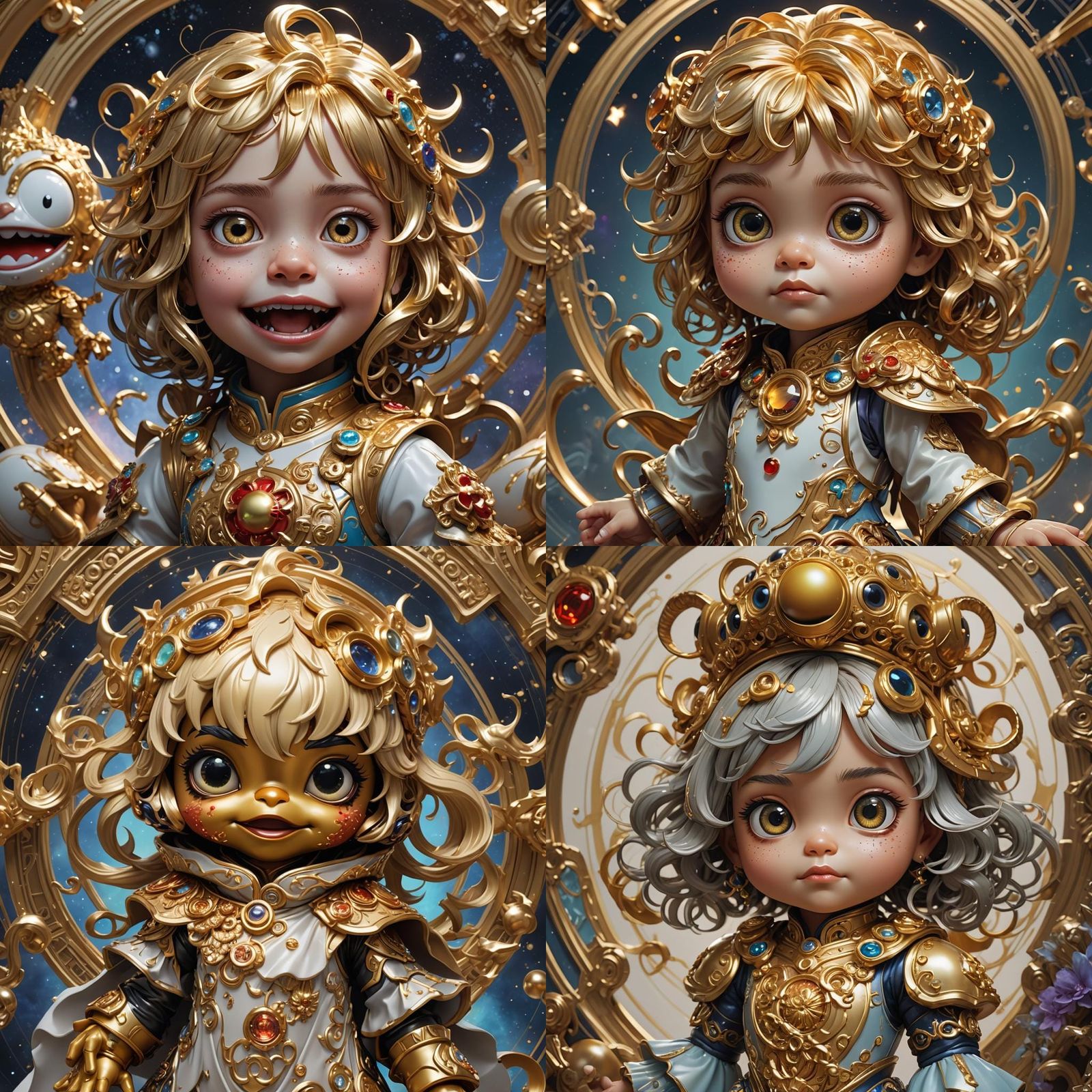 Demonic Chibi Elmo Portrait in Porcelain and Gold