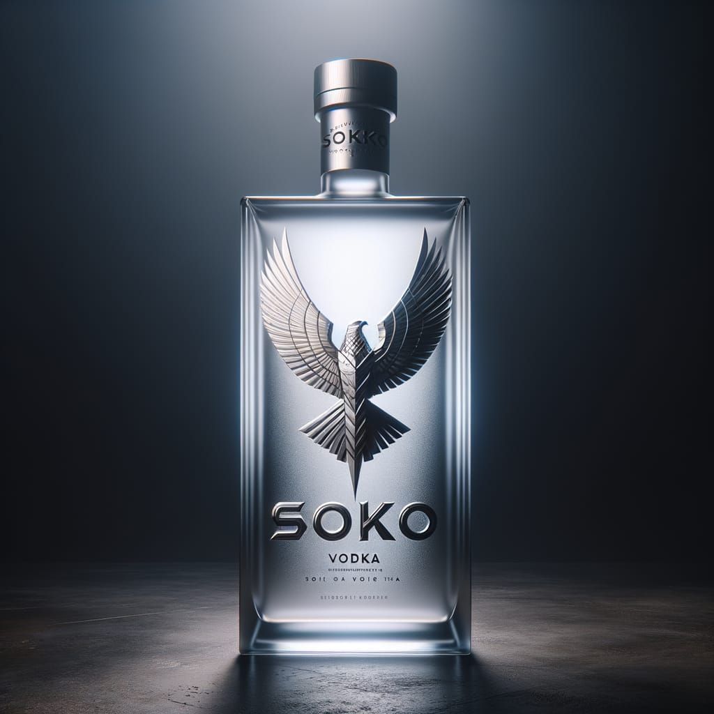 SOKO Vodka Bottle: Minimalist Luxury with Falcon Emblem