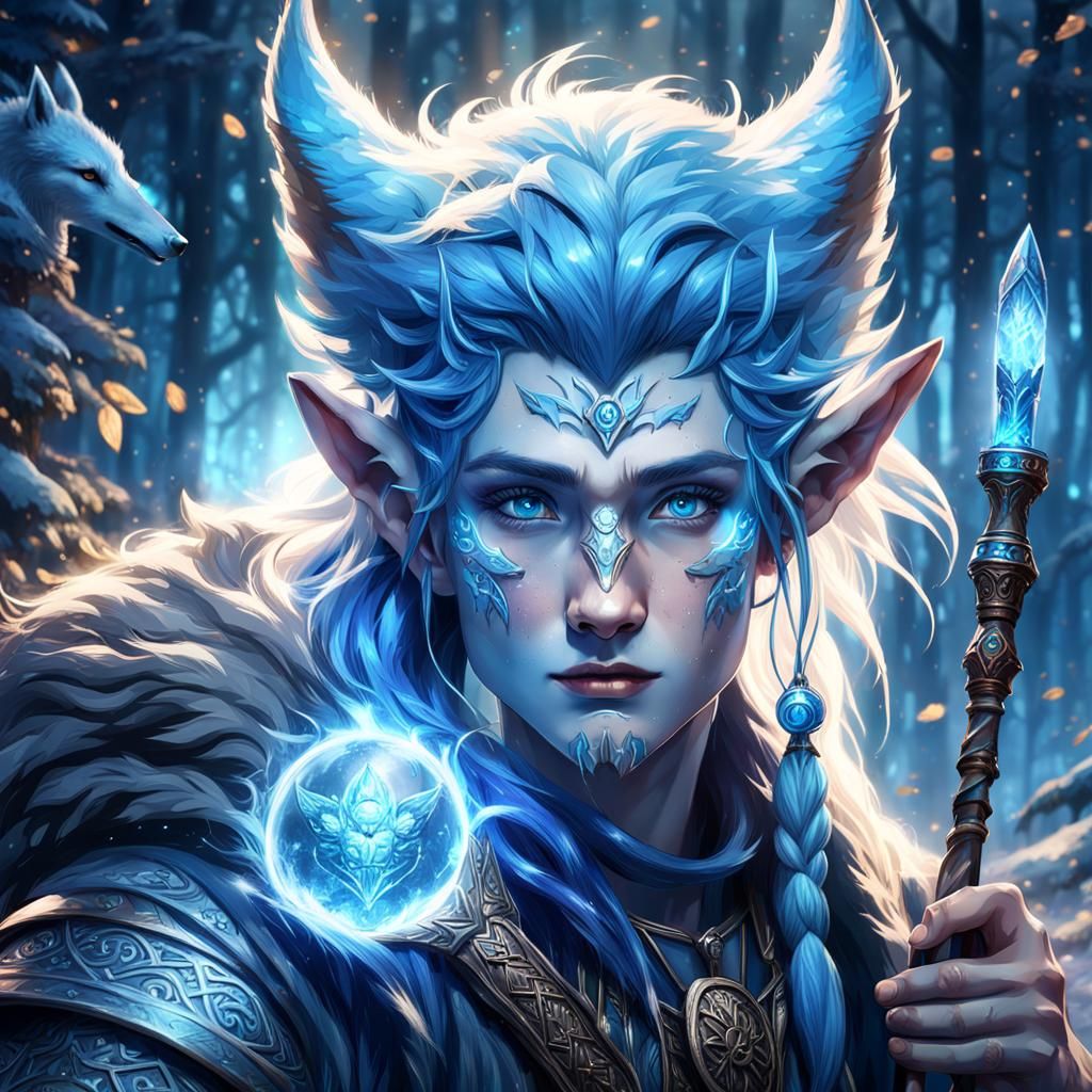 Elf Druid with Wolf Ears Fantasy Art