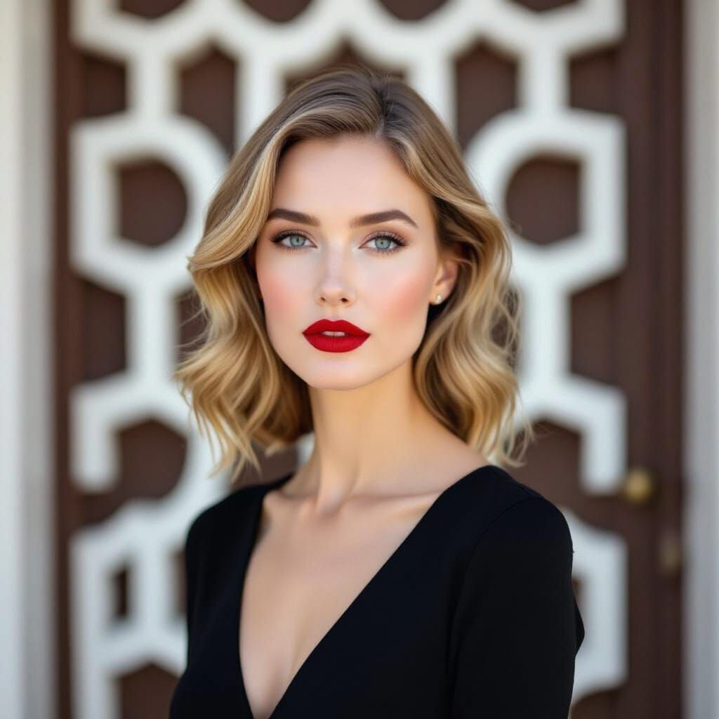 Blonde Woman with Red Lipstick in Cinematic Lighting