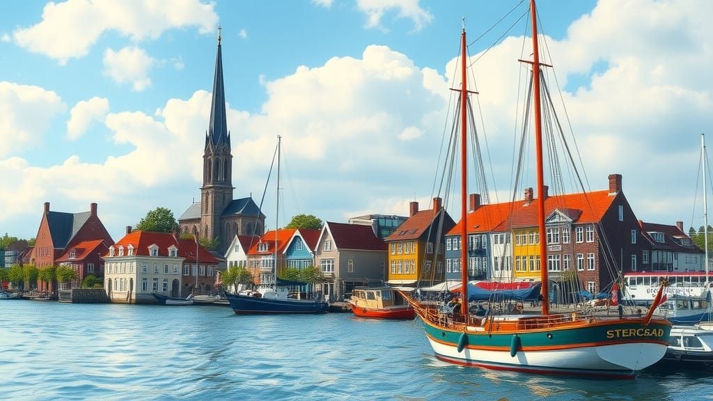 Coastal Townscape in Hyperrealistic Watercolor Style