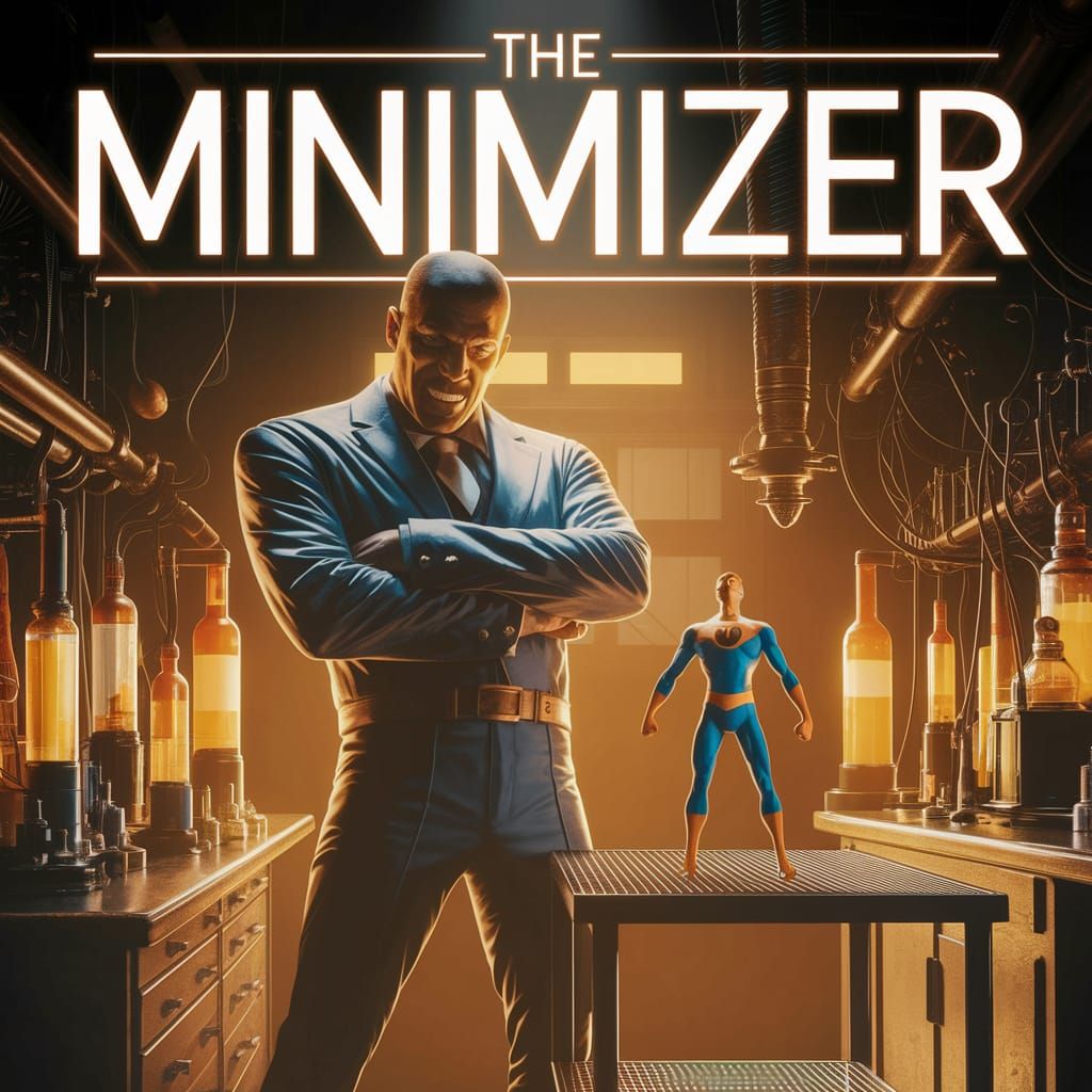 Menacing Supervillain with Shrink Ray in Dimly Lit Lab