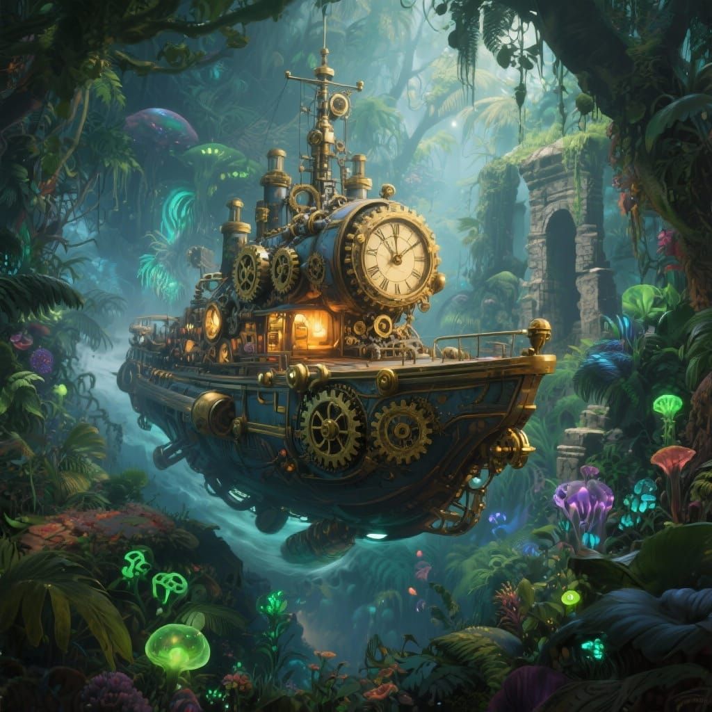 Clockwork Spaceship in Alien Jungle