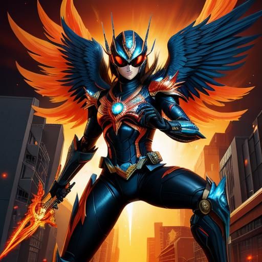 Fiery Phoenix Kamen Rider in Manga Style