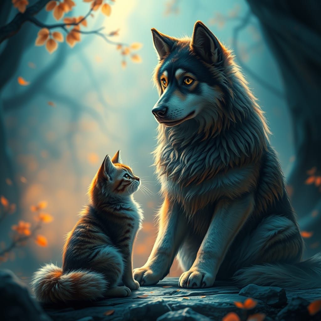 Dreamlike Encounter: Canine Curiosity in Vivid Colors