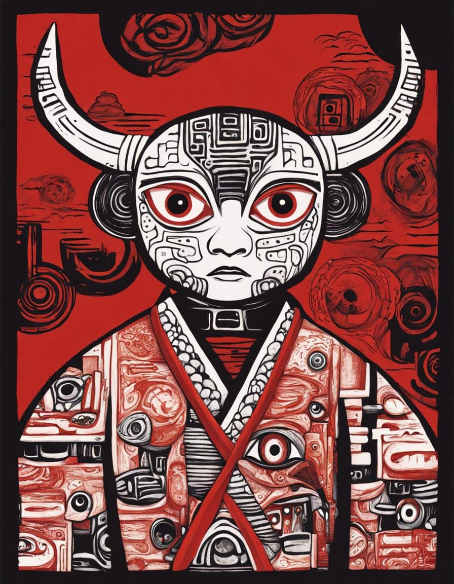 Abstract Folk Horror Figure in Red and Black