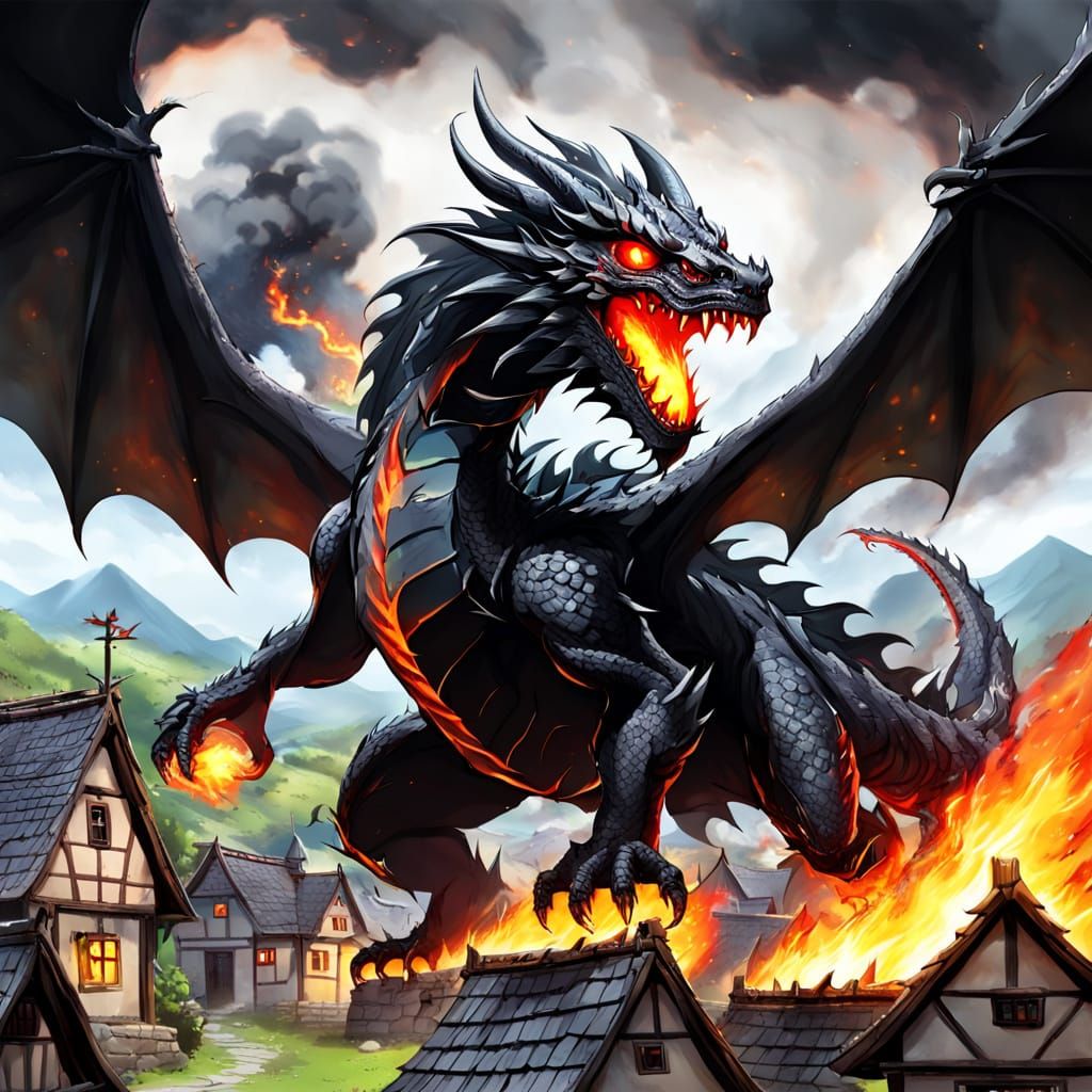 Dragon Conflagration in a Medieval Village