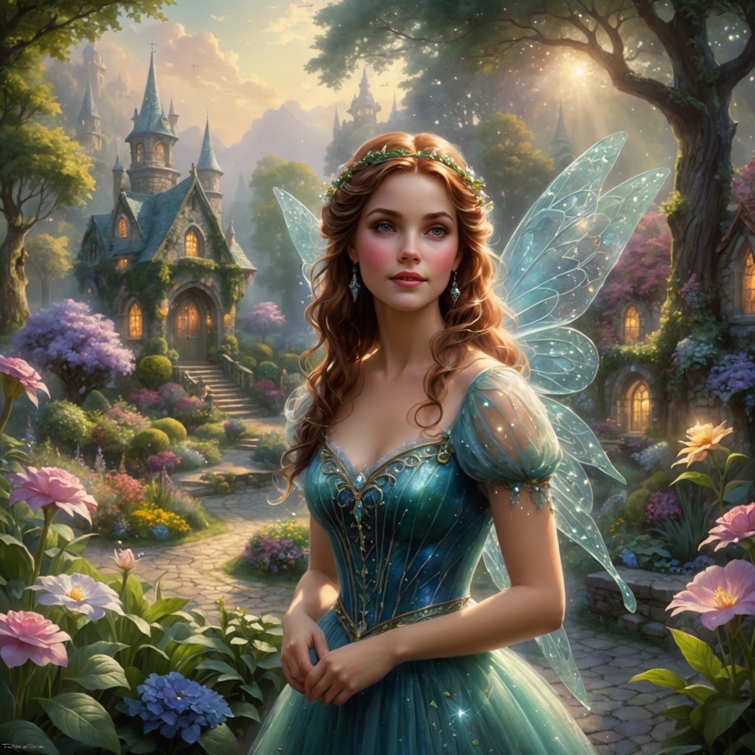 Diamond-Mouthed Fairy in Magical Garden, Ethereal Fantasy