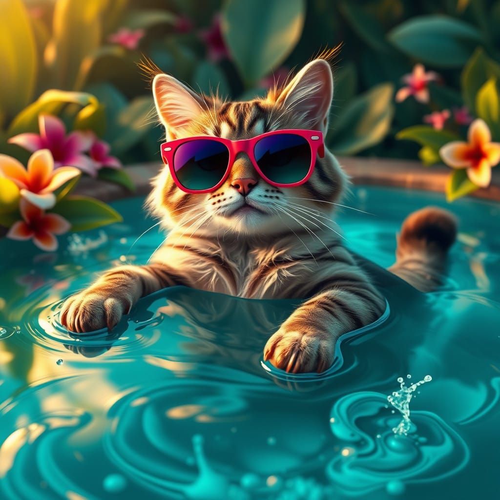 Whimsical Feline Oasis in Turquoise