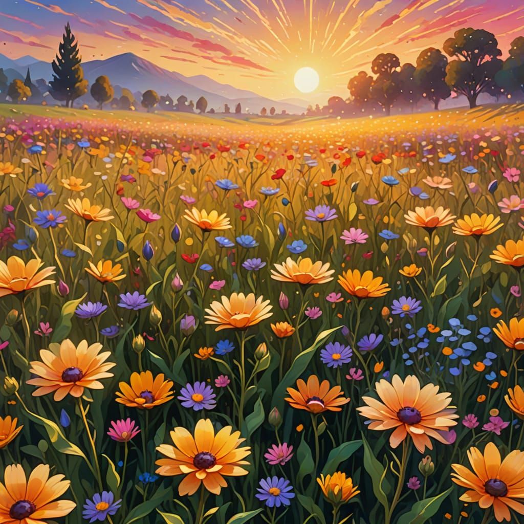 Dreamy Floral Field in Fauvist Expressionism