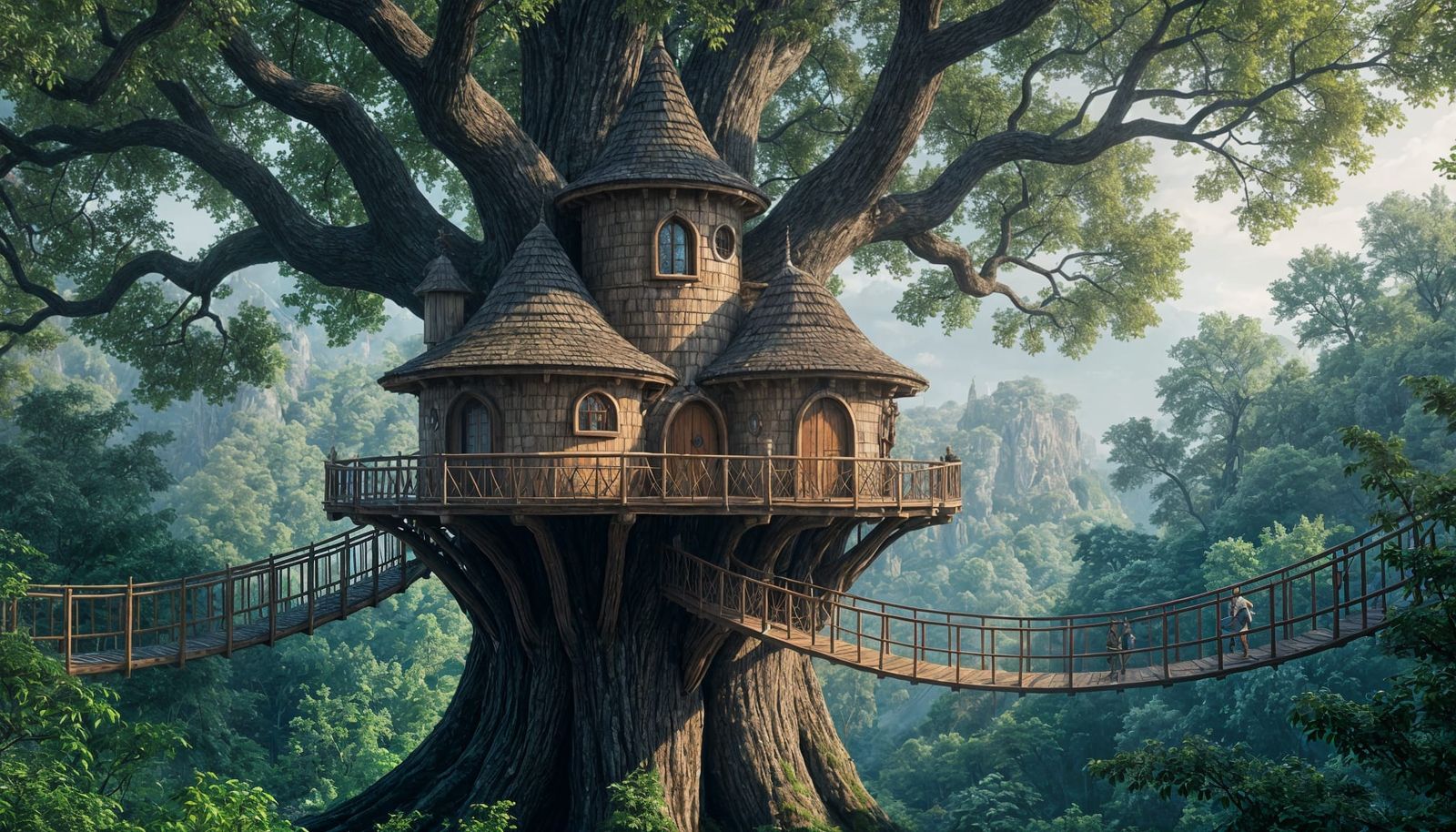 Whimsical Elven Treehouses in Ancient Oaks