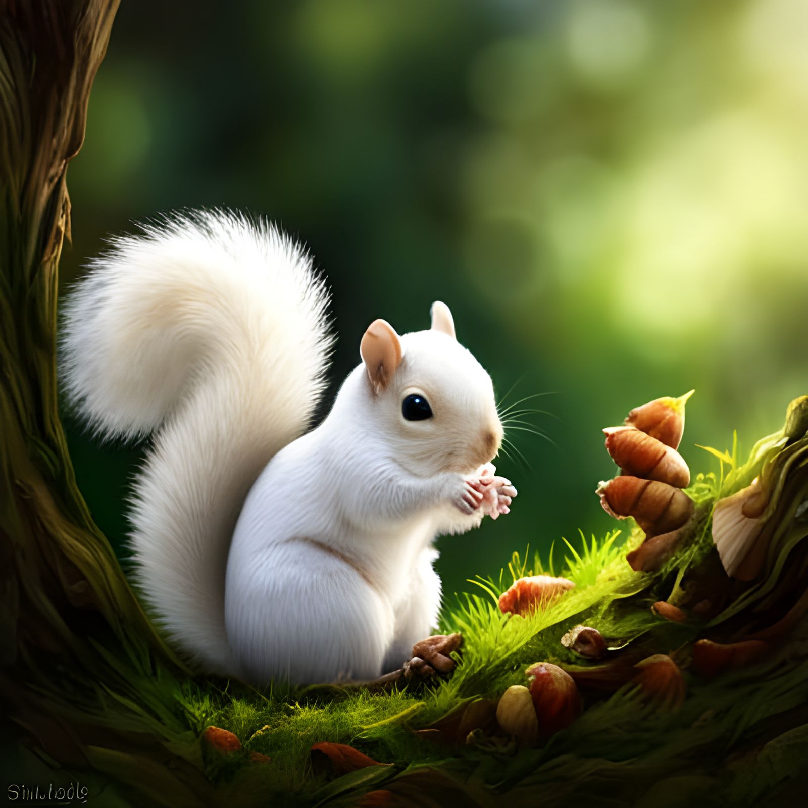 Albino Squirrel in Studio Ghibli Style