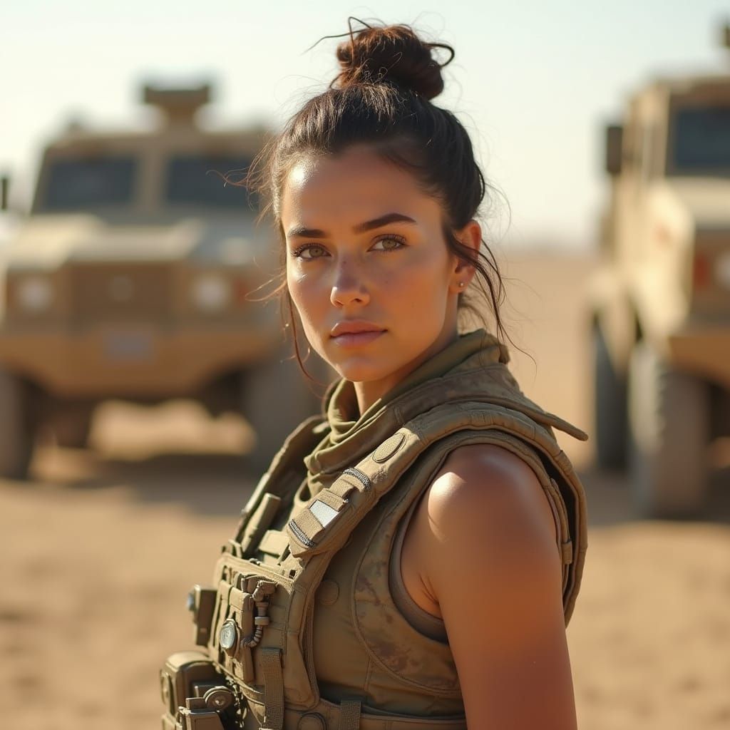Athletic Woman in Tactical Gear on Training Field
